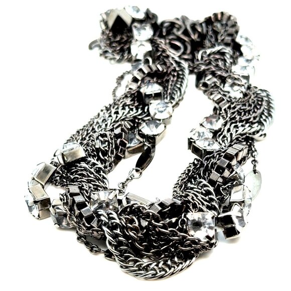 Long Multi-Strand Chain/Rhinestones Necklace - Picture 1 of 6